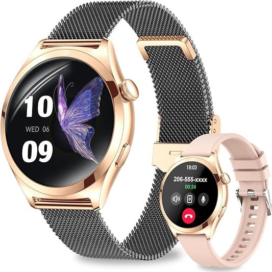 Smart Watches for Women, 1.27" TFT Touchscreen Smartwatch Answer/Make Call, Activity Fitness Trackers with 120+ Sports/HR/Sleep/SpO2 Monitor, IP68 Waterproof for Android iOS (Gold Black)