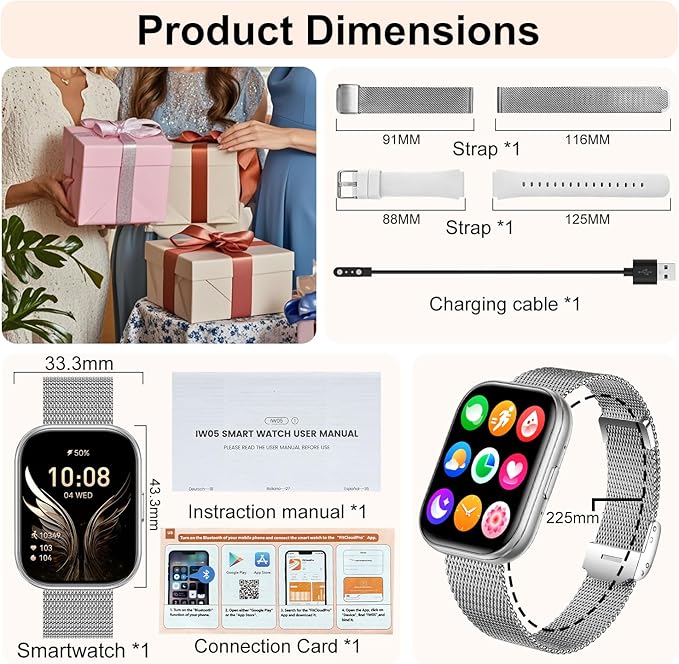 Smart Watches for Women, 1.75" HD Fitness Tracker (Answer/Make Calls), IP68 Waterproof Smartwatch with Heart Rate SpO2 Sleep Stress Monitor, 120+ Sports Modes Watch for Android & iPhone (Silver)