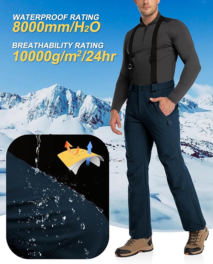 33,000ft Insulated Bibs for Men Snow Ski Pants Overalls Winter Waterproof Windproof Snowboard