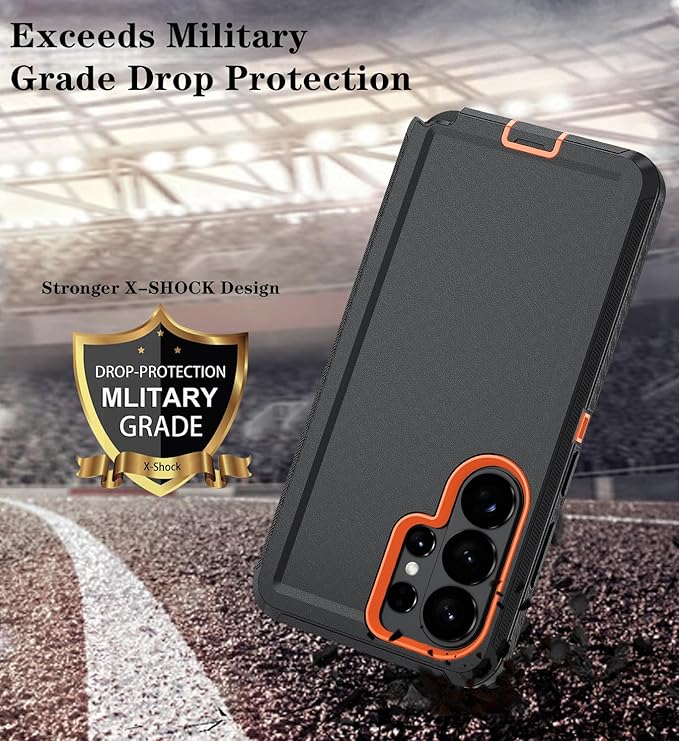 ONOLA Phone Case for Samsung Galaxy S26 Ultra Case with HD Screen Protector, Heavy Duty Shockproof & Dropproof 3-Layer Cover Phone Case for Galaxy S26 Ultra 6.9'',BlackOrange