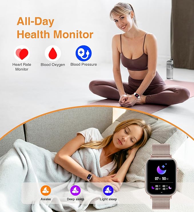 Smart Watch for Women (Answer/Make Calls),1.83" Touch Screen Fitness Tracker with 4 Bands, Heart Rate/Sleep/Step Tracking, 100+ Sports Modes Smartwatches for Android iOS (Rose Gold)