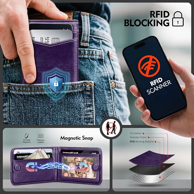 Compatible with Magsafe Case with Card Holder for Men Women Magnetic Ultra-Thin Wallet Bracket Adjustable Bracket for iPhone 17/16/15/14/13/12 Pro/Pro Max/PlusSeries,Purple