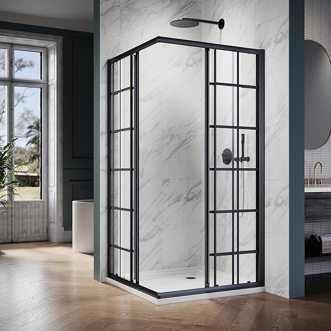ELEGANT Framed Sliding Shower Enclosure 36 in. D x 36 in. W x 72 in. H, 2 Stationary Panels, 1/4'' Clear Glass Sliding Shower Doors, Black Brushed Nickel (Shower Base Not Included)