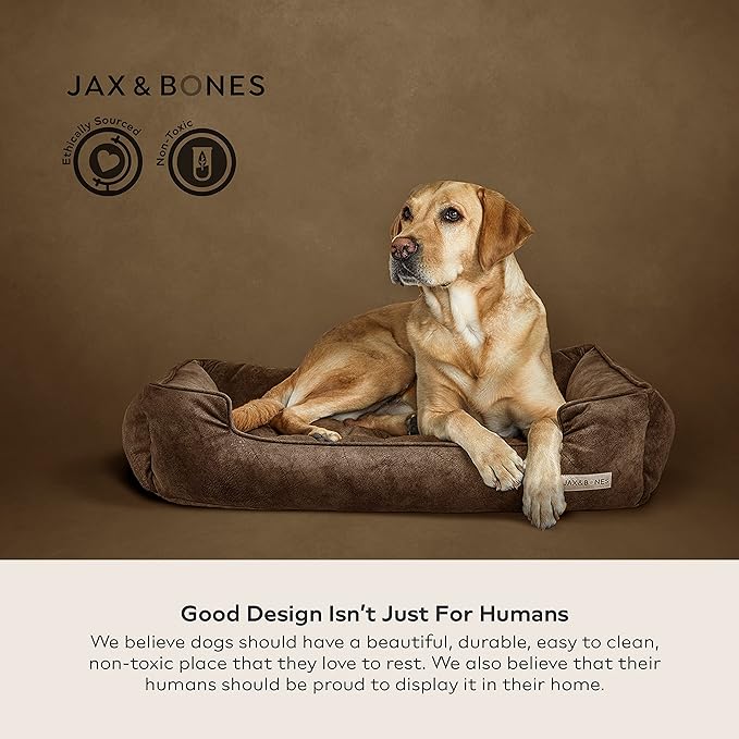 Jax & Bones Dog Bed Lounge - Machine Washable Bed for Dogs - Extra Heavy Duty Bolstered Sides - Vintage Faux Leather Dog Mat Beds | Large 39 x 32 Inches