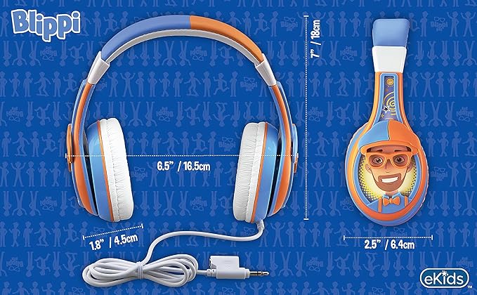 eKids Blippi Kids Headphones with 3.5mm Jack, Wired Headphones with Adjustable Headband and Volume Control, Earphones for School, Home, or Travel (Blippi)