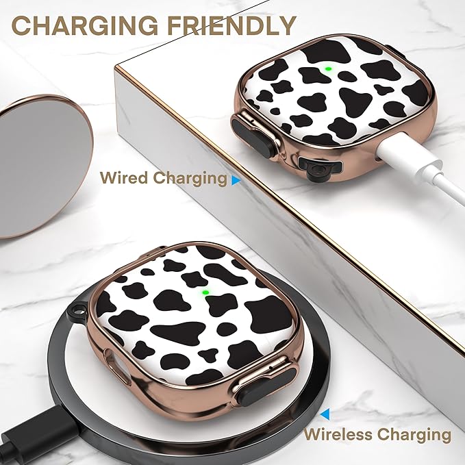 Maxjoy for AirPods 4 Case with Lock, Cute AirPods 4 Case Lock Protective Hard AirPod 4 Generation Cover for Women Men with Keychain Clip for AirPod 4th Generation Cover 2024, Cow Print