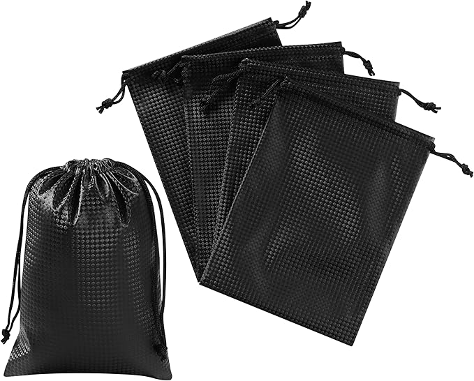 PALTERWEAR Tech-Weave PU-Coated Drawstring Bags (Set of 5) Water-Resistant, Directional-Stretch Travel Organizers for Phone, Toiletries, Tech Gear, Collections - Wipe-Clean (Black 3D, 5 x 7 Inch)