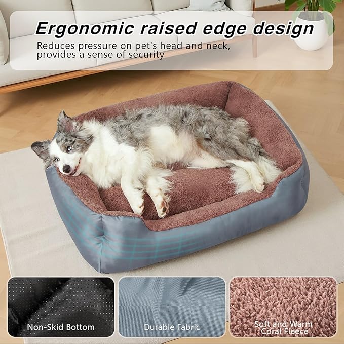 Medium Dog Bed for Medium Dogs Washable, Soft and Comfort Pet Beds, Calming Dog Sofa Bed with Raised Edges, Non-Slip Bottom, Grey