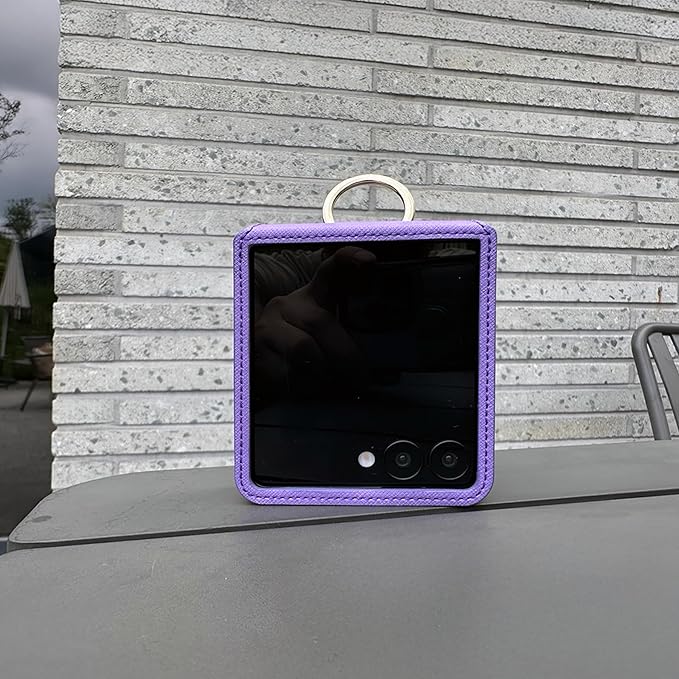 [BeYourSanta] Galaxy Z Flip 7 Case with Ring - Avant-Garde Handmade Saffiano Vegan Leather Case, Anti-Scratch Hinge Protection, Made in Korea (1 Pocket, Light Purple)