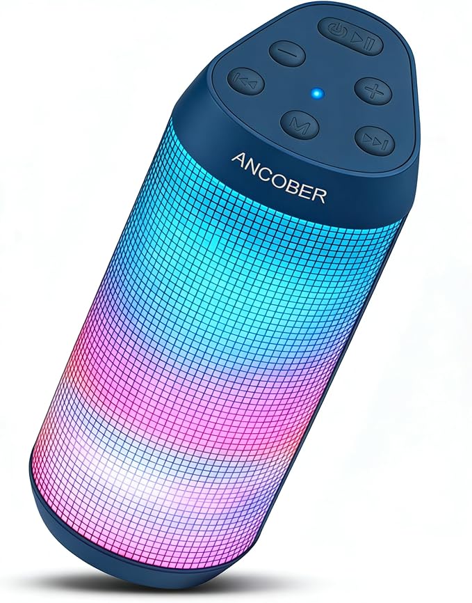 Bluetooth Speaker, Portable Wireless Speaker with HD Crystal Stereo Sound, LED Lights, IPX4 Waterproof, TWS Pairing, BT5.3, Electronics Gadget for Home/Party/Outdoor/Camping, Gifts (Jeansblue)