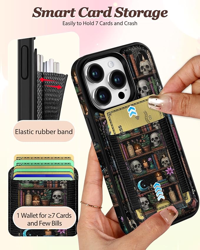 Shorogyt for iPhone 12 Pro Max Case Wallet - Fits 5 Cards, Compatible with Magsafe Detachable Magnetic Credit Card Holder Leather Cardholder Cute Phone Cover Women Girls for Apple 12 ProMax, Bookshelf