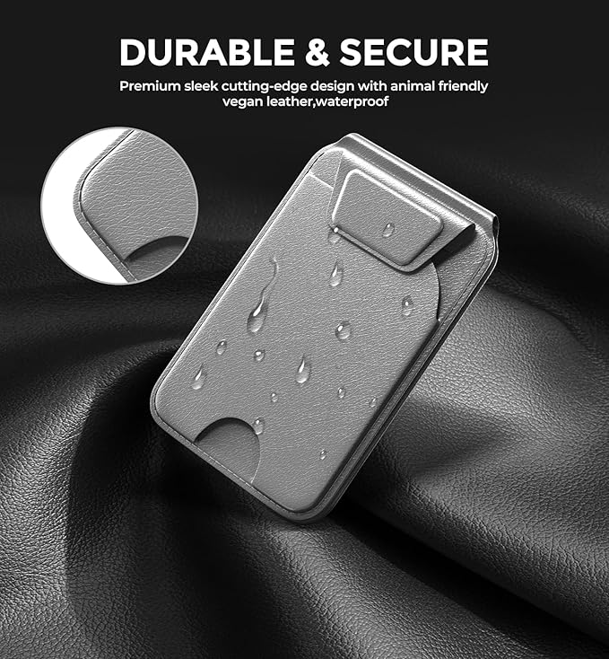 Mag-Safe Wallet - Magnetic Card Holder for iPhone 16/15/14/13/12 Series, Slim Leather Wallet Stand with NFC & RFID Blocking, Lightweight Flap Design, Not Compatible with iPhone 13/12 Mini (Grey)