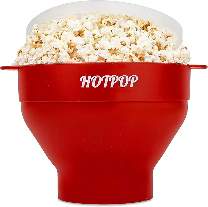 The Original HotPop Silicone Popcorn Maker - Microwave Popcorn Popper - Collapsible Bowl, Heat-Resistant, Easy to Clean, Ideal for Family Movie Nights, 15-Cup Capacity - Cherry