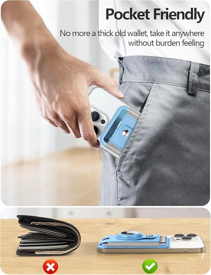 For Magsafe Wallet with Airtag Holder, 6-Card Holder, Stronger Magnetic Card Holder for iPhone 17/16/15, iPhone 14/13/12 Series, Mag Safe Wallet, RFID Blocking, Not included Airtag, Light Sky Blue