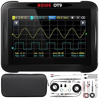 BSIDE Handheld Tablet Oscilloscope Multimeter, 2 Channels 50MHz Bandwidth with 4.3" Touch LCD, 20000 Counts Data Recorder DDS Signal Generator, Measures Capacitance Diode Amp Temperature Peak Voltage
