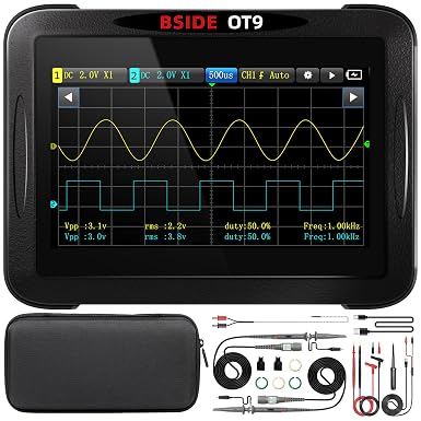 BSIDE Handheld Tablet Oscilloscope Multimeter, 2 Channels 50MHz Bandwidth with 4.3" Touch LCD, 20000 Counts Data Recorder DDS Signal Generator, Measures Capacitance Diode Amp Temperature Peak Voltage