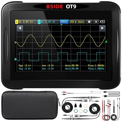 BSIDE Handheld Tablet Oscilloscope Multimeter, 2 Channels 50MHz Bandwidth with 4.3" Touch LCD, 20000 Counts Data Recorder DDS Signal Generator, Measures Capacitance Diode Amp Temperature Peak Voltage