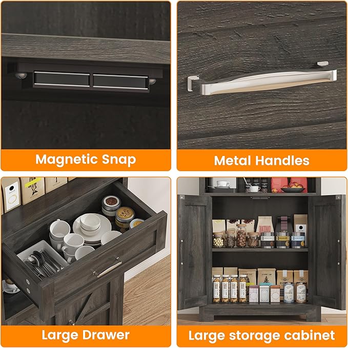 Semoic 55" Farmhouse Kitchen Pantry Cabinet, 5-Tier Pantry Storage Cabinet with 2 Barn Doors and Drawer, Tall Sideboard Buffet Cupboards Storage Shelf for Home Office Use (Brown 12" D x 24" W x 55" H)