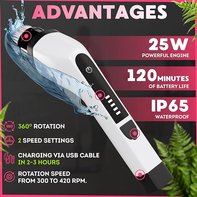 7-in-1 Electric Bathroom Scrubbing Brush, 2500 mAh. Telescopic Bathtub Scrubber with Long Handle. Powerful Electric Bathtub Scrubber. Portable Power Brush for Cleaning Bathroom, Kitchen, Car