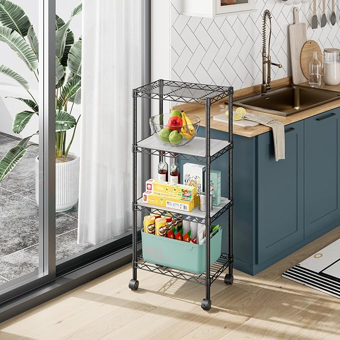 4 Tier Adjustable Storage Shelves Metal Utility Shelf Wire Shelving Unit Organizer Rack for Home Kitchen Office Bathroom Pantry Room 12" D x 18" W x 44" H