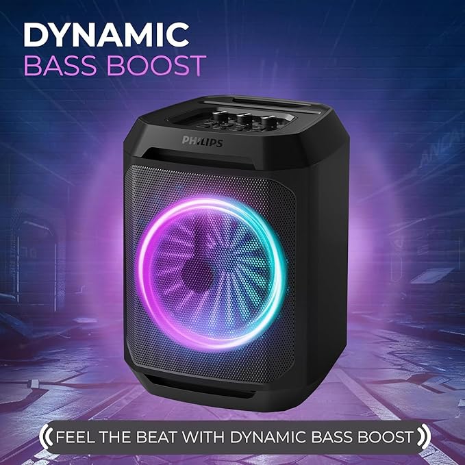 Philips Bluetooth Party Speaker, Dynamic Bass Boost, Bluetooth and Aux-in, Microphone Input, Wireless Pairing for Stereo Sound, Up to 7 Hours Battery, Built-in Carry Handle (Party Speaker 2208-4)