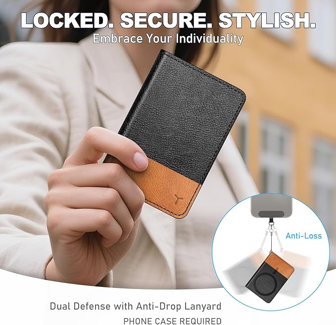 TUCCH for Magsafe Card Holder with Clear ID Window, Fit 6 Cards, RFID Blocking PU Leather Magnetic Phone Wallet for iPhone 17/16/15/14/13/12/Plus/Air/Pro/Pro Max Series, Textured Black & Light Brown