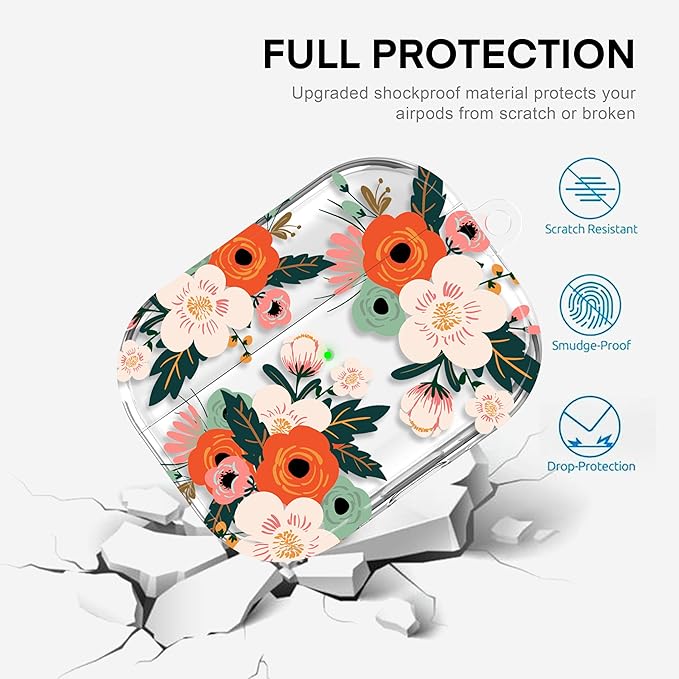 Maxjoy for AirPods Pro 3rd Generation Case, Clear AirPods Pro 3 Case for Women Girly Cute Soft AirPod Pro 3 Cover with Keychain Strap for AirPod Pro 3rd Gen Cover 2025, Floral