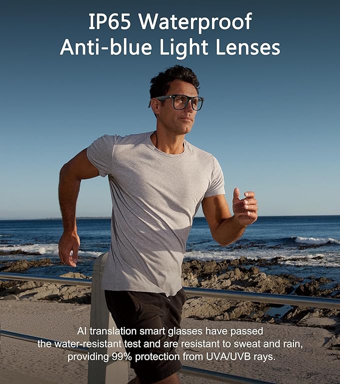 AI Smart Glasses, Multifunctional Bluetooth Glasses for Men & Women, 116 Languages & Accents Translator Device, Blue Light Filter & Polarized UV Protection Lenses Translation Glasses, Black