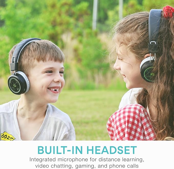 MEE audio KidJamz Share Bluetooth Headphones for Kids with LED Lights, 85dB Volume Limiter, Microphone, 40h Battery; Childrens Headset for School/iPhone/iPad/Tablet (Model: KJ55BT-S, 2-Pack)