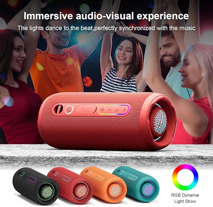 Bluetooth Speaker IPX7 Waterproof, Beach Speaker Waterproof Sandproof with 24W Loud Stereo Sound and Bluetooth 5.3, Enhanced Bass, TWS Pairing, 12 Hours of Playtime for Home/Outdoor (Red)