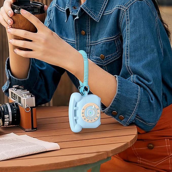 KOREDA for AirPods Pro 2nd/1st Generation Case Cover with Cleaner Kit & Lanyard, Cute Funny Telephone Design Silicone Protective Case for AirPods Pro 2 - Sky Blue