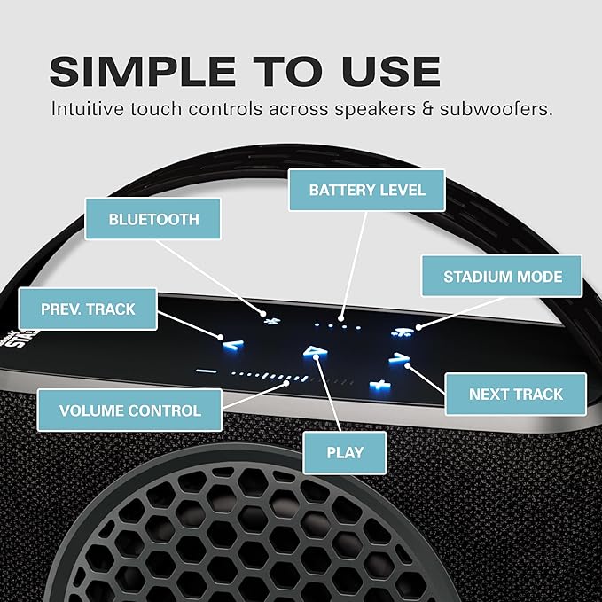 Rocksteady Stadium 2.0 Subwoofer - Wireless Portable Bass - Dual EQ- Up to 150 Foot Range - Up to 30 Hour Battery Life - Subwoofer and Carry Strap