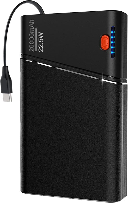 Portable Charger Power Bank, 20000mAh 22.5W PD Fast Charging Powerbank with Built-in USB C Cable, External Phone Battery Pack for iPhone 17/16/15 Samsung S24 Android etc