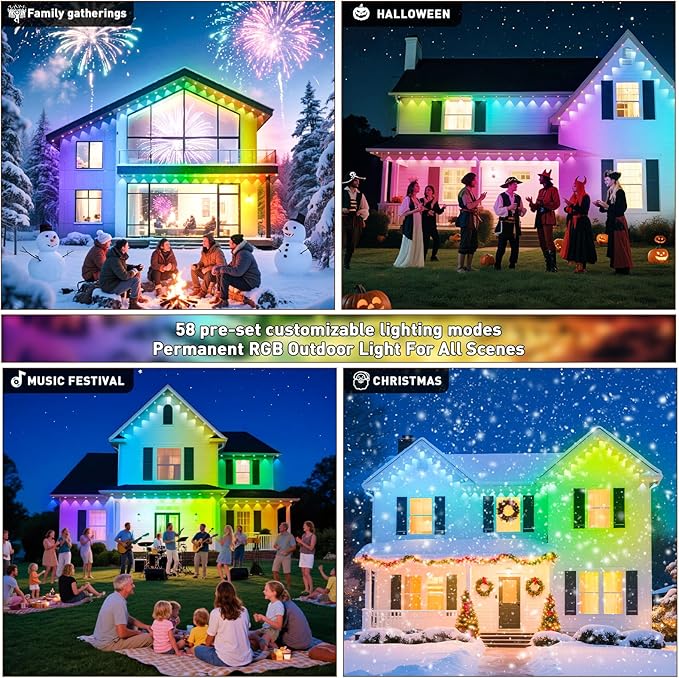 Permanent Outdoor Lights,150FT RGB Eave Light,IP67 Waterproof Lighting for House,Smart LED with App/Remote Control for Outdoor Decor,Garden Decor,Party,Holiday