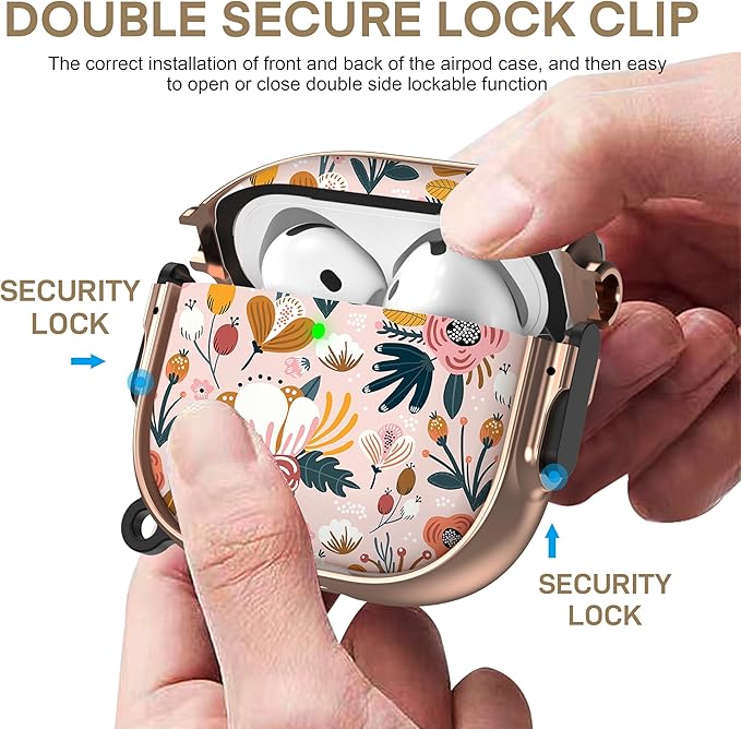 Maxjoy for AirPods 4 Case with Lock, Cute AirPods 4 Case Lock Protective Hard AirPod 4 Generation Cover for Women Girly with Keychain Clip for AirPod 4th Generation Cover 2024, Flower