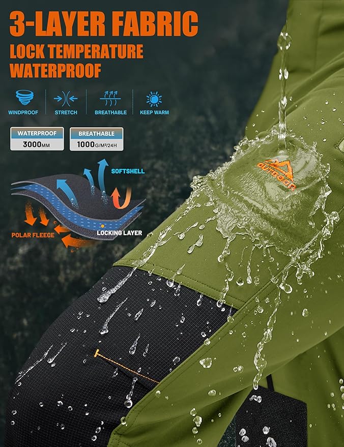 TACVASEN Men's Snow Ski Pants Fleece Lined Winter Pants for Men Water Resistant Thermal Snowboard Hiking Hunting Work