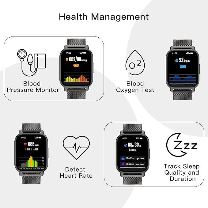 Popglory Smart Watch Answer/Make Calls, 1.85'' Smartwatch with AI Voice Control, Blood Pressure/SpO2/Heart Rate Monitor, Fitness Tracker Watch 2 Straps for Men Women for iOS Android Phones