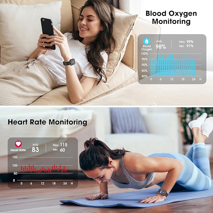 Fitness Tracker, Fitness Watch with Blood Oxygen, Heart Rate Monitor, Steps Calories Counter, Sleep Monitor, Pedometer IP68 Waterproof, Smart Watch for Android iPhones