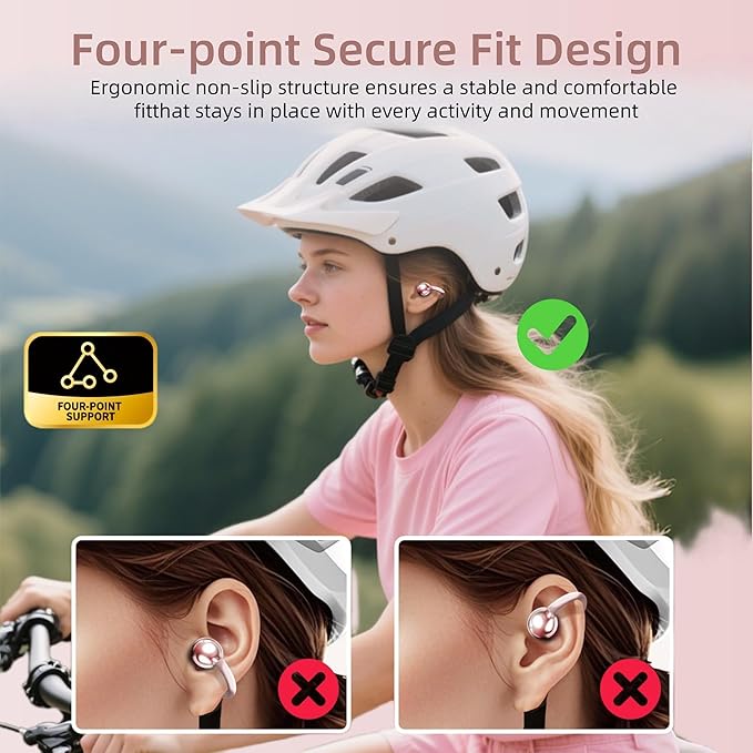 Open Ear Earbuds,Clip On Earbuds Wireless Bluetooth 6.0 with LCD Touchscreen, Lightweight Comfort Bone Conduction Headphones for Sports, Fitness, and Workouts, Rose Gold