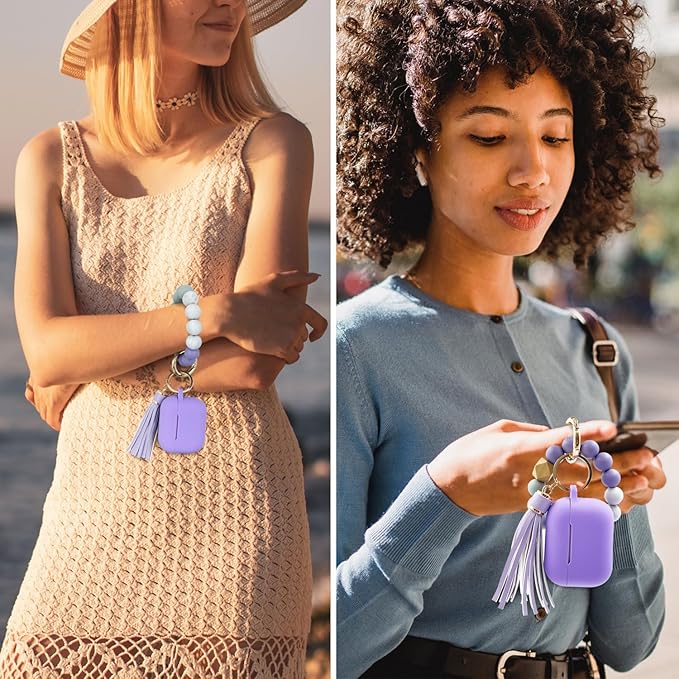 Compatible with Airpods Pro 2nd Generation Case Cover 2022, Soft Silicone Protective Cover with Bracelet Keychain for Apple Airpods Pro 2 Case for Women (Violet)