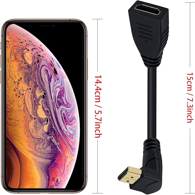 Poyiccot 8K HDMI Extension Cable, Short HDMI 90 Degree Down Angle Male to Female HDMI 2.1 Cable 48Gbps with 8K 60Hz Video and 3D HDR for TV/Xbox /PS4 /PS5 (Down M/F), 0.5feet