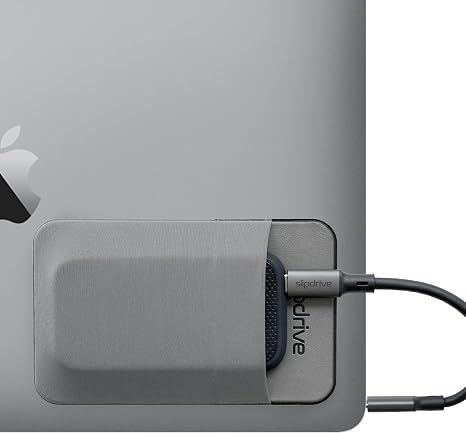 Slipdrive - Portable Hard Drive Sleeve for Laptop - SSD Solid State Drive - Reusable Adhesive - 5” x 3.2” Stick on External Hard Drive Carrying Case - Travel Pocket Pouch (Small, Gray)
