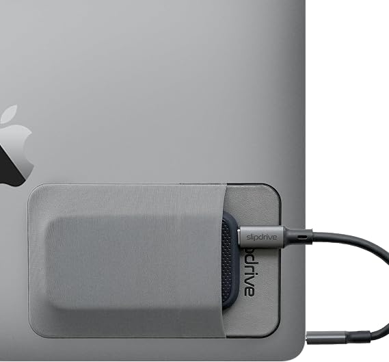 Slipdrive - Portable Hard Drive Sleeve for Laptop - SSD Solid State Drive - Reusable Adhesive - 5” x 3.2” Stick on External Hard Drive Carrying Case - Travel Pocket Pouch (Small, Gray)