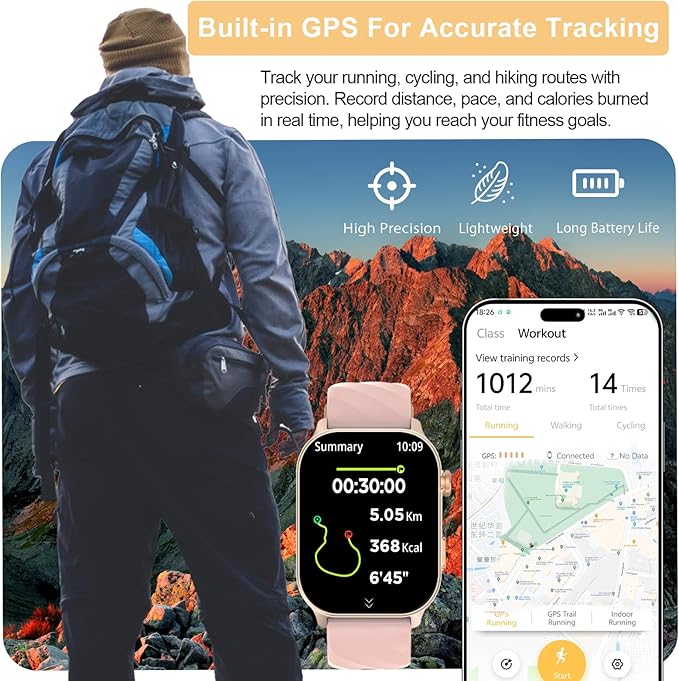 Smart Watch for Men(Answer/Make Calls),Built-in GPS,Fitness Tracker,2.1" Touch Screen, Heart Rate/Sleep Monitor, Pedometer,110+ Sport Modes Smartwatch for Android&iPhone (Golden)