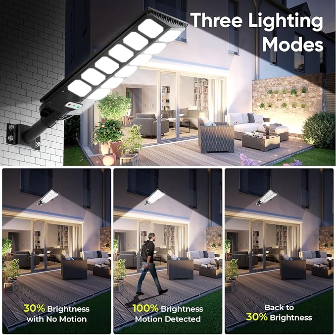 Solar Street Lights Outdoor Waterproof, IP66 15000LM 6500K Solar Flood Lights Dusk to Dawn Wide Angle Motion Sensor and Remote,Upgrade Fixing Rod (2 Pack)