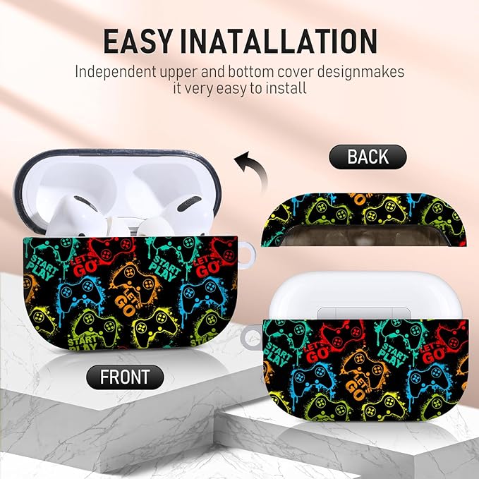 for Airpods Pro Case, Cute Cool Game Controller Pattern TPU Soft Cases for Airpods Pro Case 1st Gen, Shockproof for Airpods Pro 2019 Case Men Women with Cleaner Kit & Keychain
