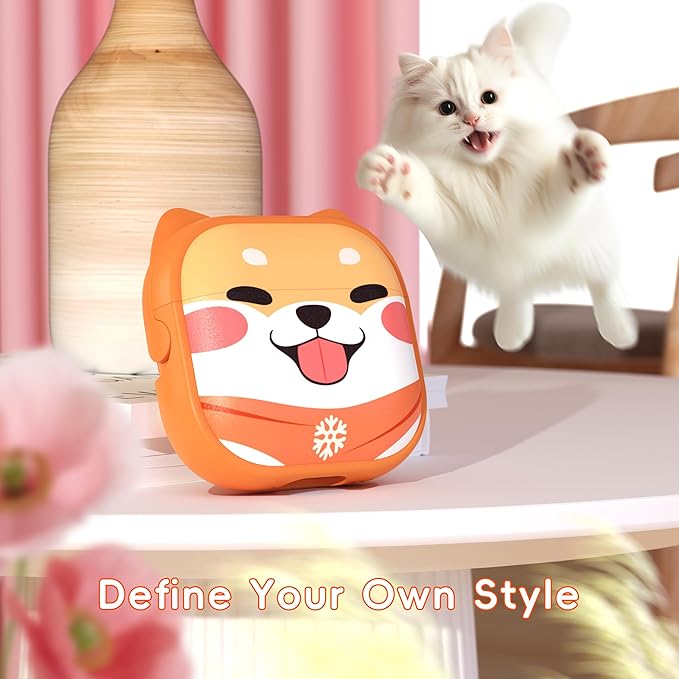 for AirPods 4 Case with Cleaning Kit, Cute Cat Ear Print Design & Cute Buckle, Inverted Phone Holder Design, Top Safe Lock Buckle Design, for Girls AirPods 4 case 2024, Orange Dog