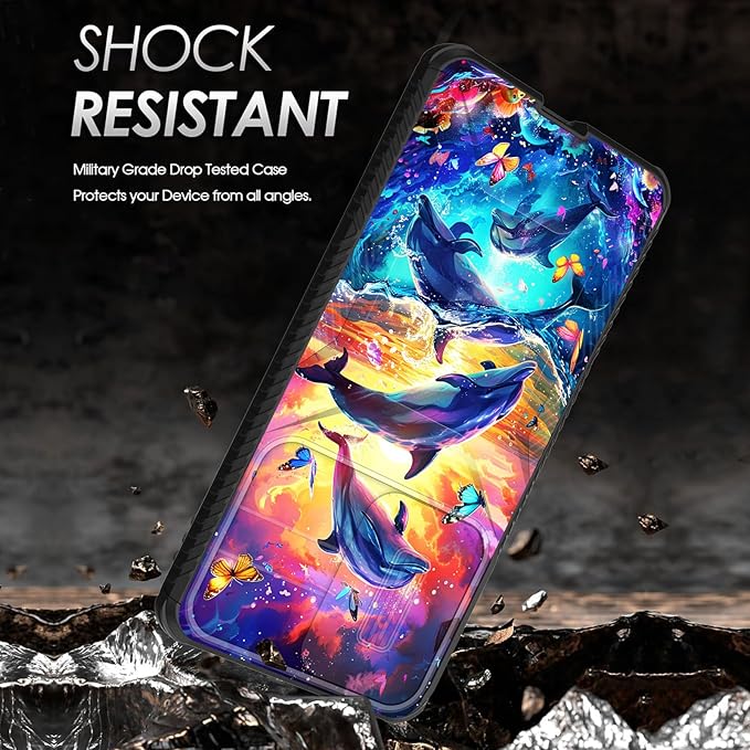for Galaxy S25 Edge Case Built in Slide Camera Lens Cover,Heavy Duty Shockproof Protection Dual Layer Case for Samsung Galaxy S25 Edge 2025,Dolphins and Butterflies