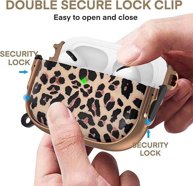 Maxjoy for AirPods Pro 3rd Generation Case with Lock, Lock AirPods Pro 3 Case Protective Hard Cute AirPod Pro 3 Cover for Women Men with Keychain for Airpod Pro 3rd Gen Cover 2025, Leopard