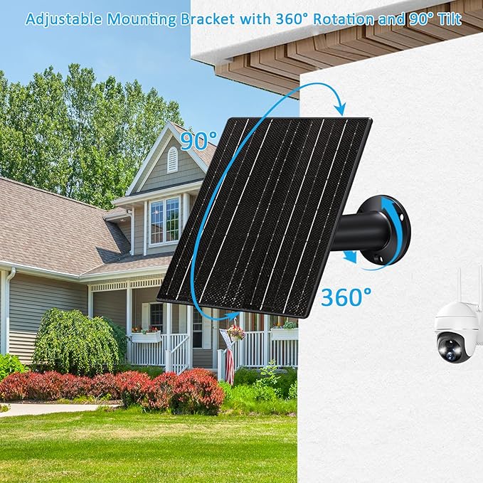 10W Solar Panel with 10400mAh Battery for Security & Trail Cameras, 5V/12V Adjustable Output, USB-C & DC Plugs, IP66 Waterproof, 360° Mount, 9.8ft Cable